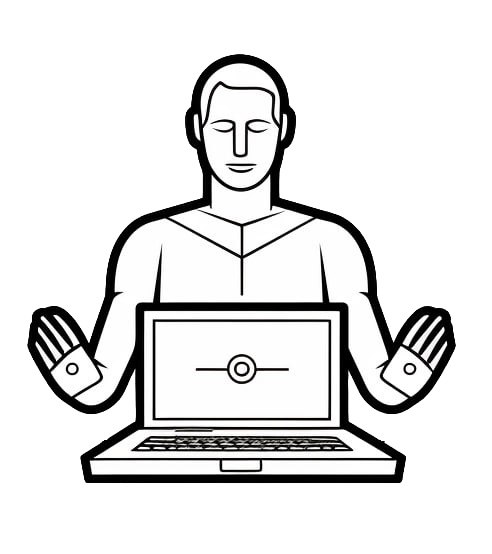 Person at laptop, calm and focused